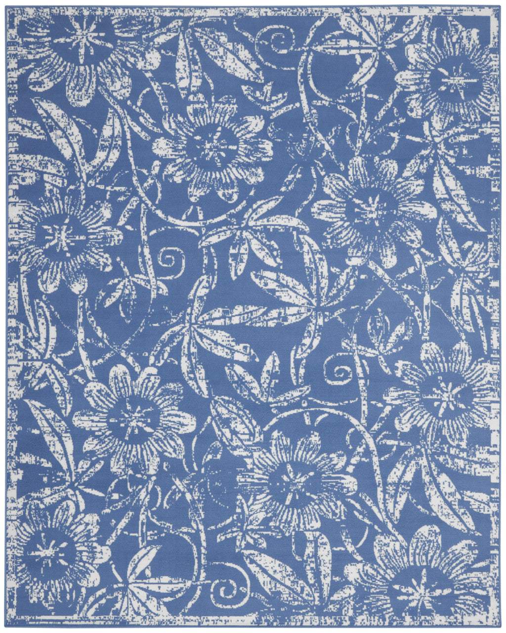 8' X 10' Blue And Ivory Floral Distressed Area Rug - HomeRoots - Flyclothing LLC