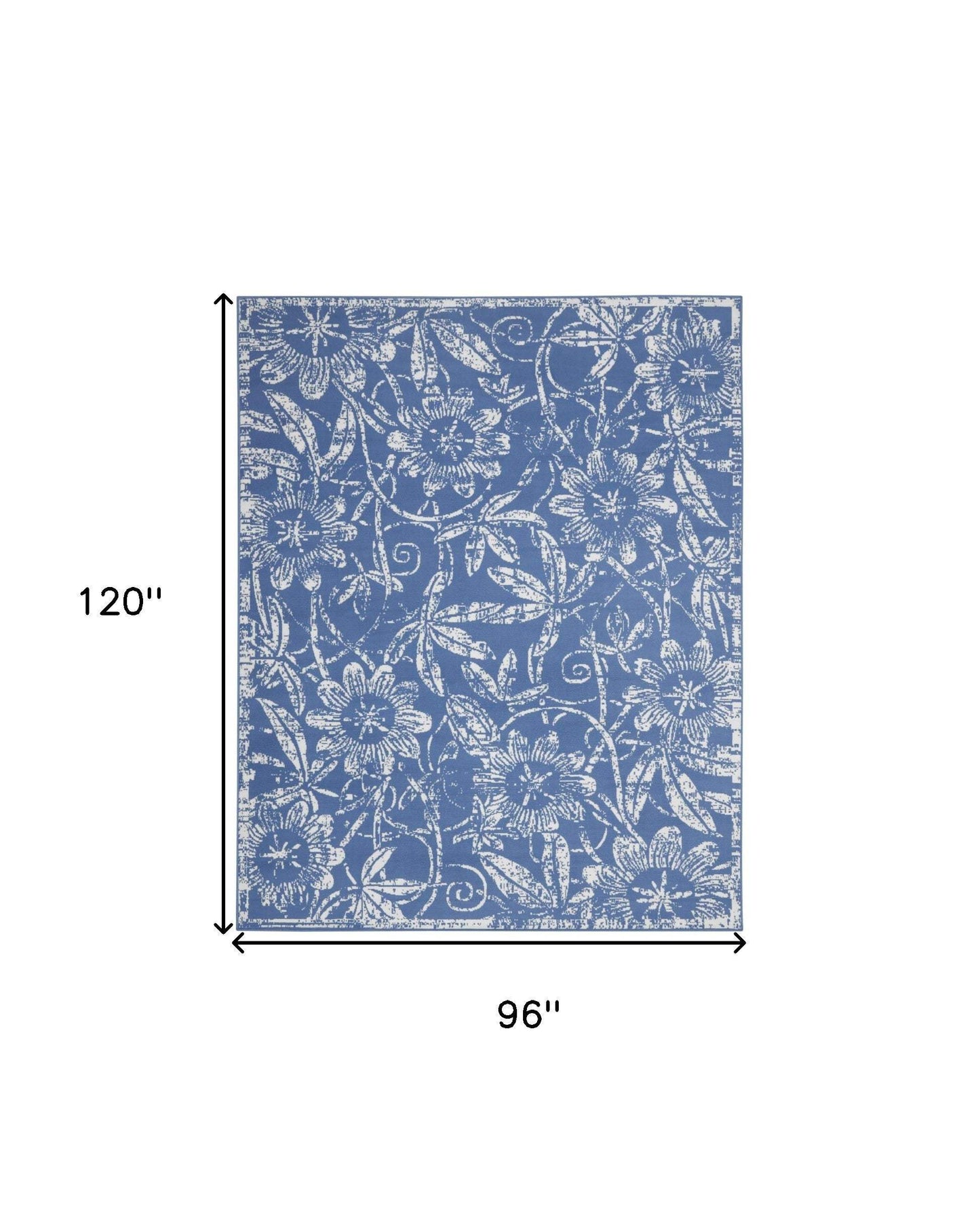 8' X 10' Blue And Ivory Floral Distressed Area Rug - HomeRoots - Flyclothing LLC