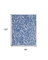8' X 10' Blue And Ivory Floral Distressed Area Rug - HomeRoots - Flyclothing LLC