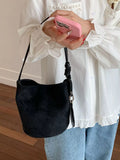 Suede Solid Color Bucket Bag - Trendsi - Flyclothing LLC