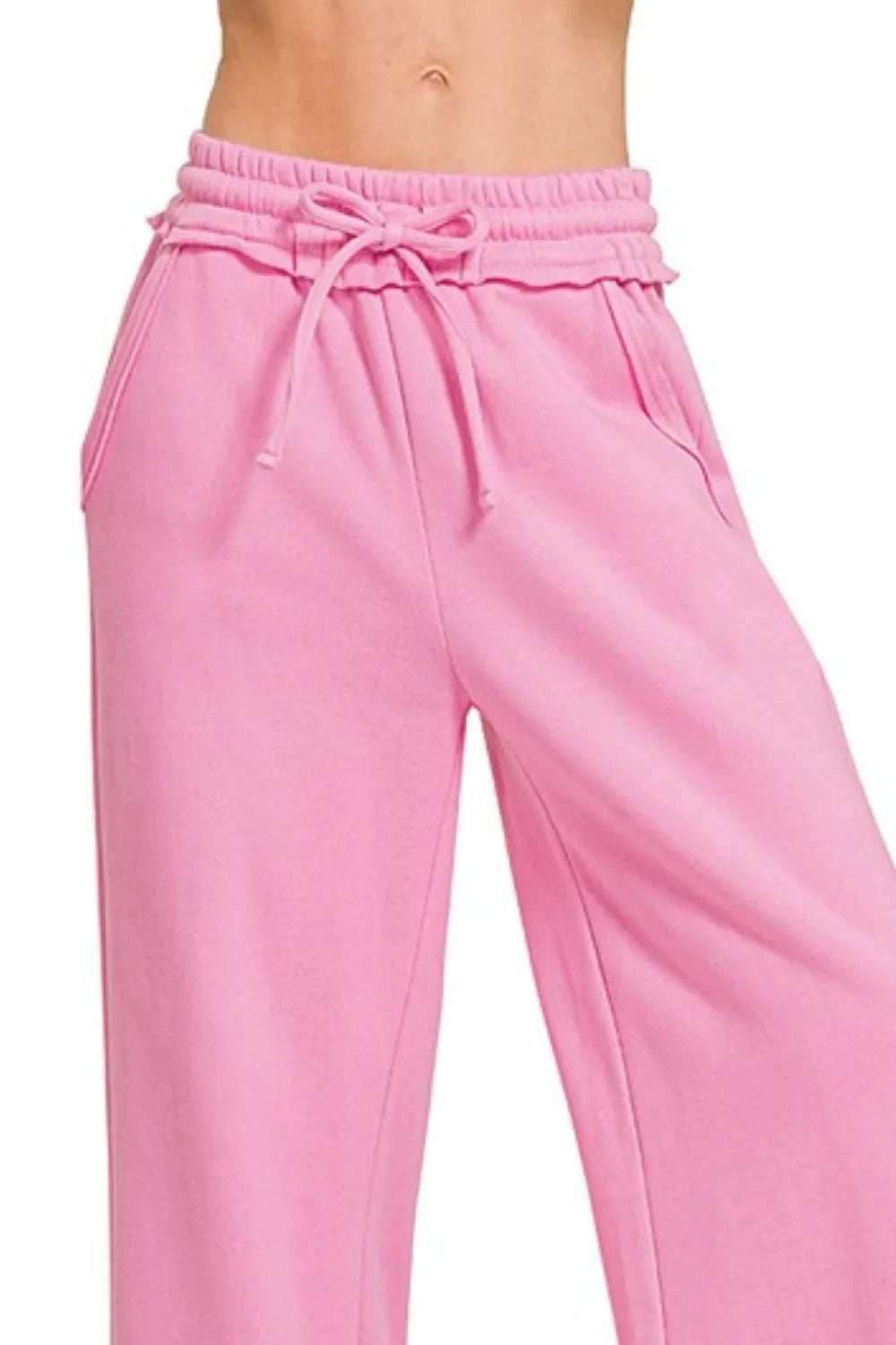Zenana Fleece Exposed Seam Wide Leg Sweatpants - Trendsi - Flyclothing LLC