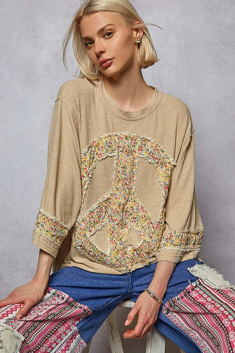 POL Floral Peace Patch Drop Shoulder T-Shirt - Trendsi