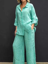 Full Size Long Sleeve Shirt and Pants Set Plus Size - Trendsi - Flyclothing LLC