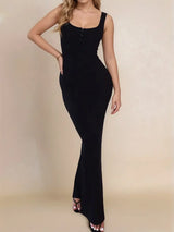 Devine Side Slit Wide Strap Maxi Dress - Trendsi - Flyclothing LLC