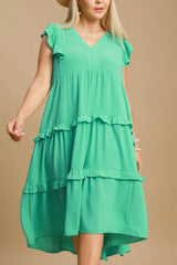 Umgee Full Size Ruffle Tiered Cap Sleeve Midi Dress Plus Size - Trendsi - Flyclothing LLC