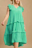 Umgee Full Size Ruffle Tiered Cap Sleeve Midi Dress Plus Size - Trendsi - Flyclothing LLC