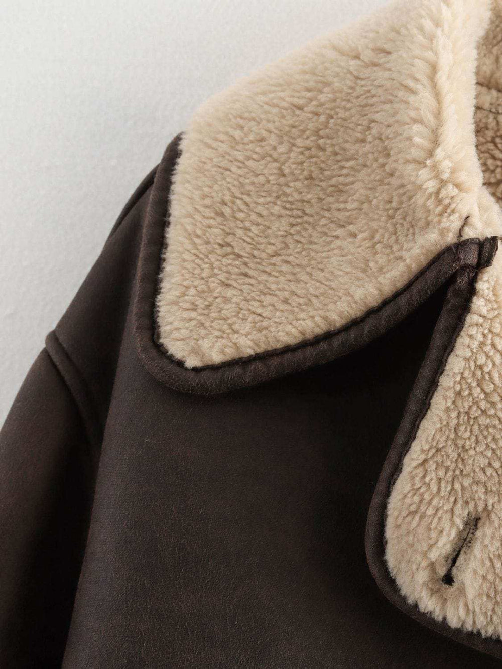 Collared Neck Long Sleeve Plush Jacket - Trendsi - Flyclothing LLC