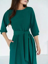 Elegant Belted Waist Midi Dress - Trendsi - Flyclothing LLC