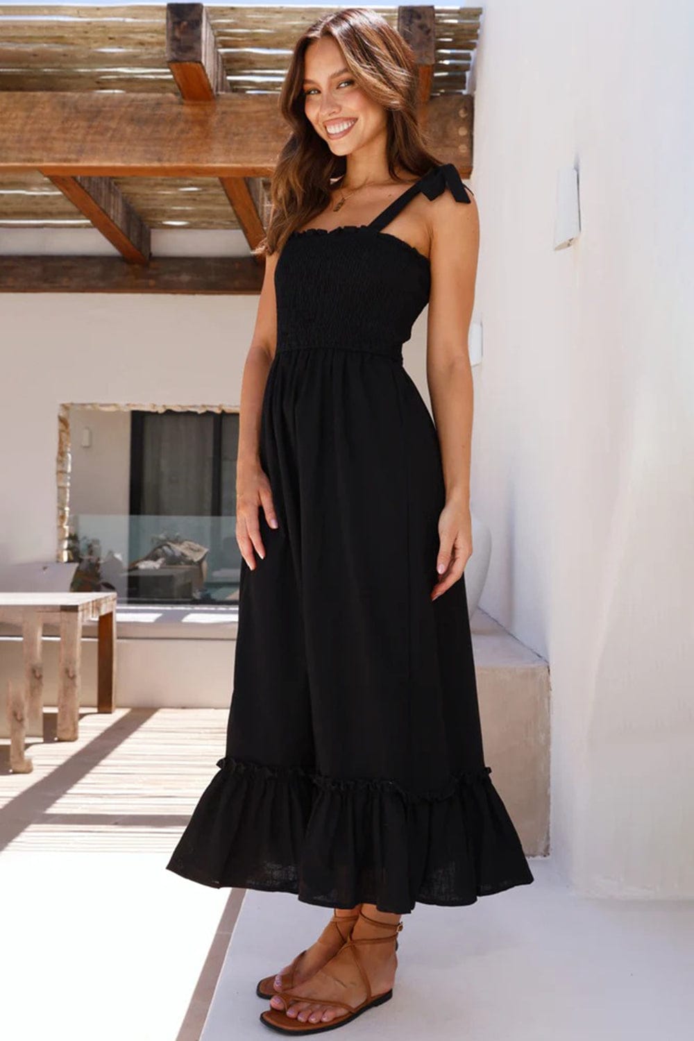 Ruffled Smocked Ruffle Hem Sleeveless Dress - Trendsi