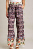 Umgee Full Size Mixed Print Elastic Waistband Pants Plus Size - Trendsi