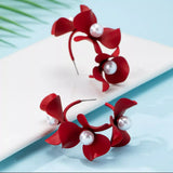 Floral Pearl Hoop Earrings - Trendsi - Flyclothing LLC