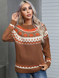Angel Wings Geometric Round Neck Long Sleeve Sweater - Trendsi