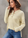 Button Detail Long Sleeve Knit Top - Trendsi - Flyclothing LLC