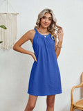 Eyelet Grecian Neck Mini Dress - Trendsi - Flyclothing LLC
