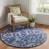 5' Blue And White Floral Distressed Round Rug - HomeRoots - Flyclothing LLC