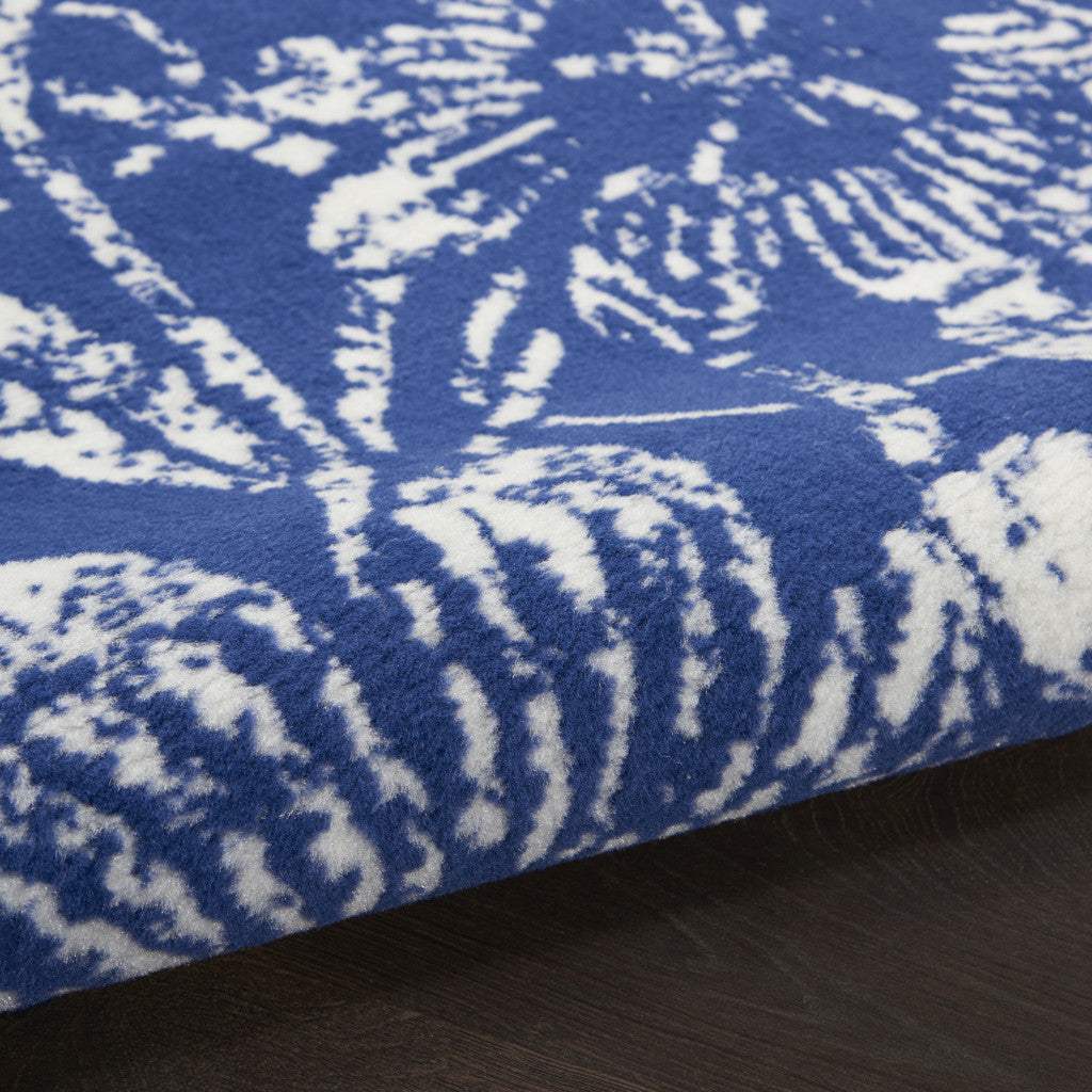 5' Blue And White Floral Distressed Round Rug - HomeRoots - Flyclothing LLC