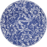 5' Blue And White Floral Distressed Round Rug - HomeRoots - Flyclothing LLC