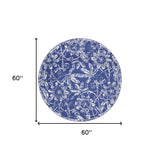 5' Blue And White Floral Distressed Round Rug - HomeRoots - Flyclothing LLC