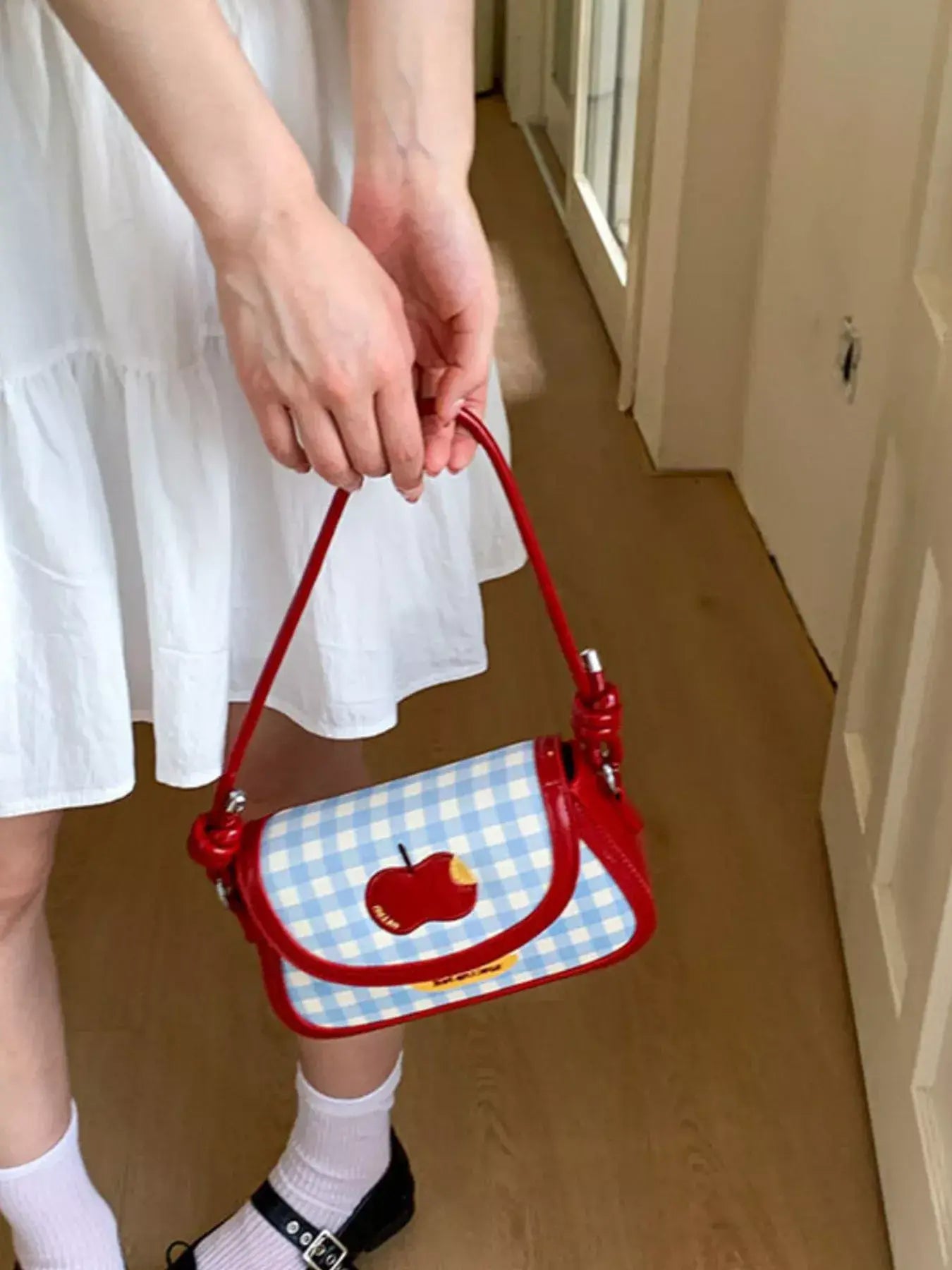 Apple Gingham Shoulder Bag - Trendsi - Flyclothing LLC