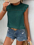 Eyelet Round Neck Cap Sleeve Top - Trendsi - Flyclothing LLC