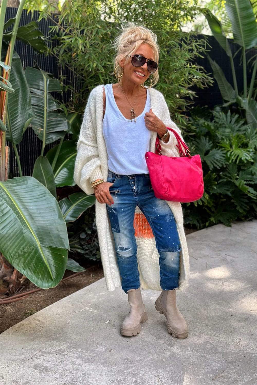 Letter Dropped Shoulder Long Sleeve Cardigan - Trendsi - Flyclothing LLC