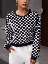 Plaid Round Neck Long Sleeve Sweatshirt - Trendsi - Flyclothing LLC