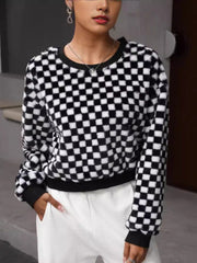 Plaid Round Neck Long Sleeve Sweatshirt - Trendsi