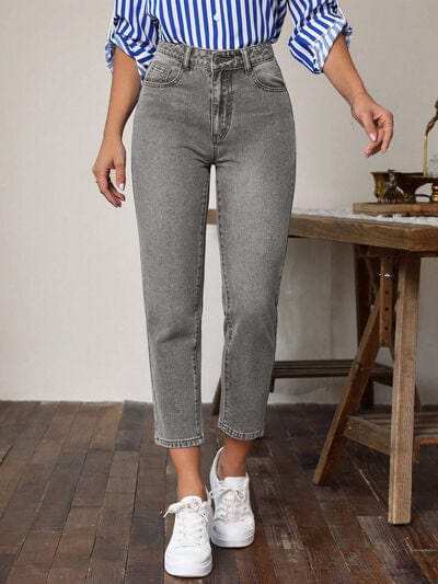 High Waist Jeans with Pockets - Trendsi - Flyclothing LLC
