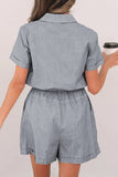 Stripe Chest Pockets Tie Waist Romper - Trendsi