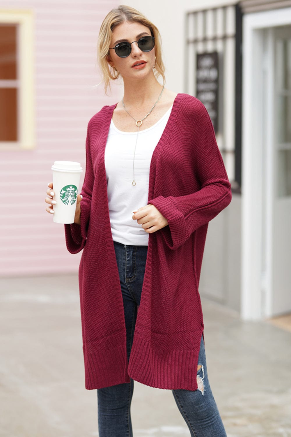 Open Front Long Sleeve Cardigan - Trendsi