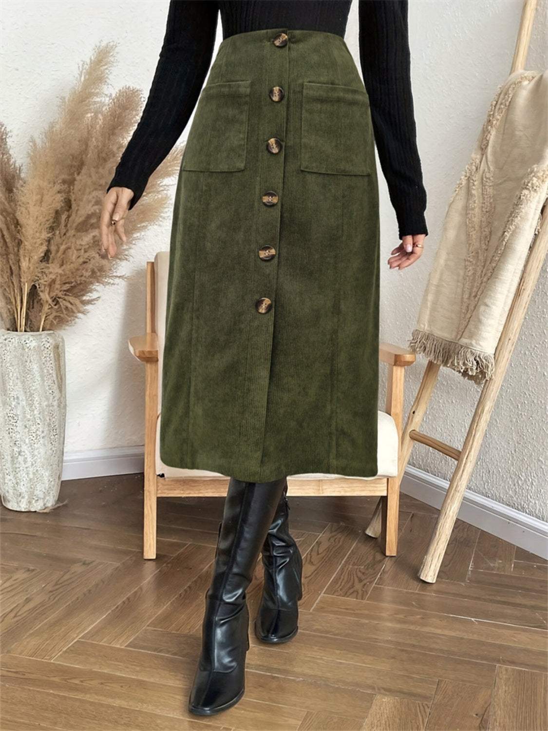 Pocketed Back Elastic Waist Skirt - Trendsi - Flyclothing LLC