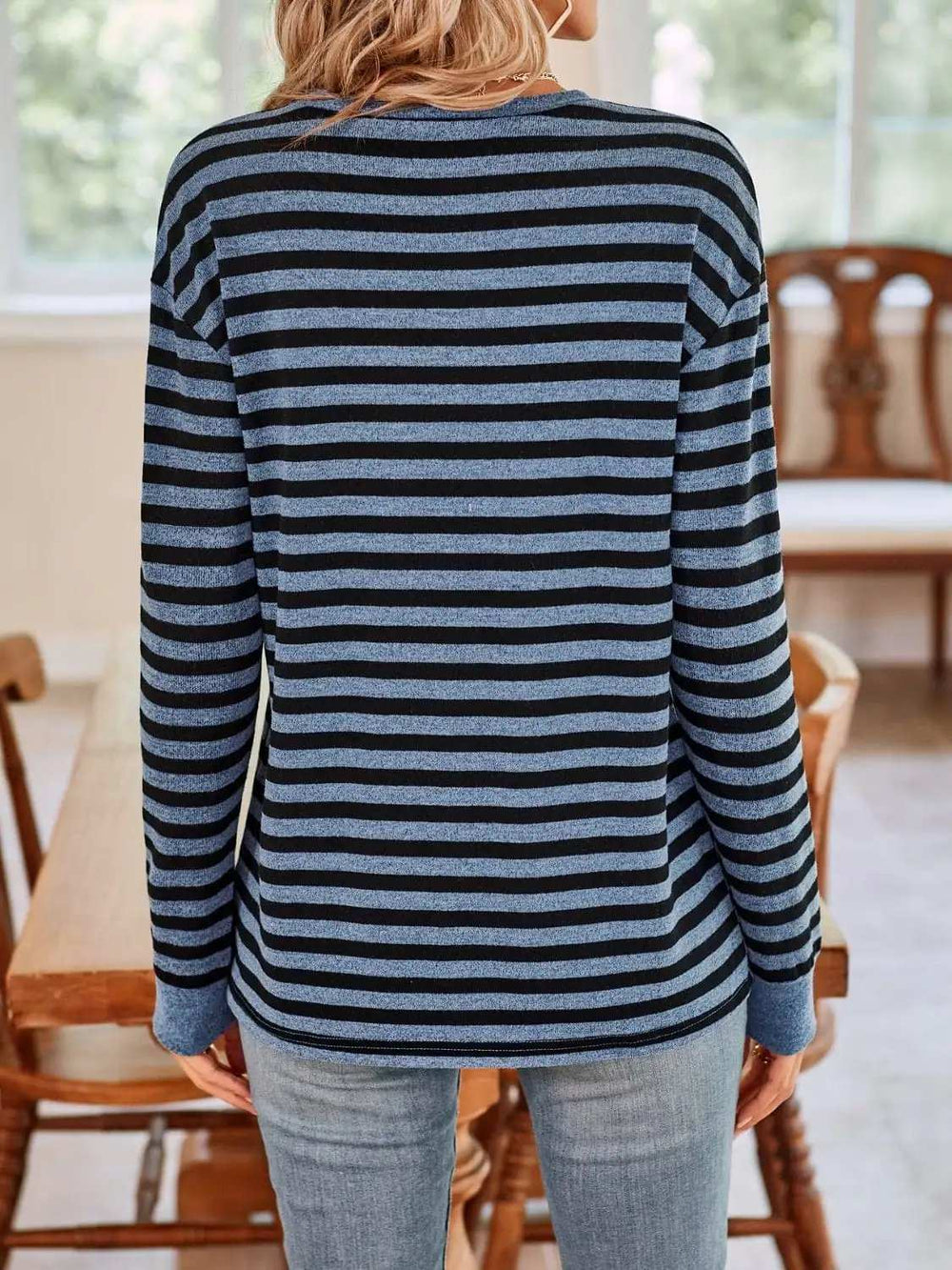 Striped Round Neck Long Sleeve T-Shirt - Trendsi - Flyclothing LLC