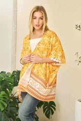 Davi & Dani Floral Printed Short Sleeve Loose Fit Kimono Cover Up - Trendsi - Flyclothing LLC