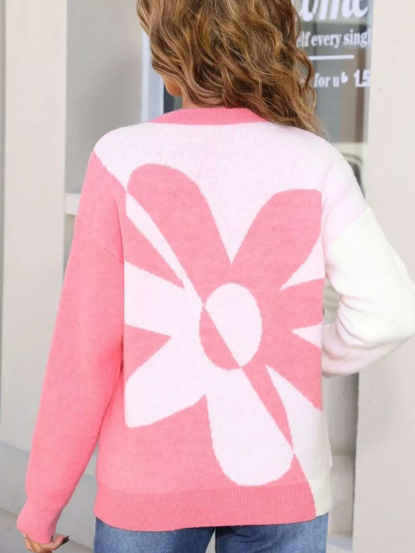 Floral Pattern Color Block Sweater - Trendsi - Flyclothing LLC