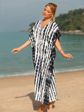 Tie-Dye V-Neck Half Sleeve Cover-Up - Trendsi - Flyclothing LLC