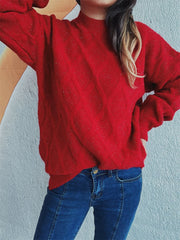 Diamond Round Neck Long Sleeve Sweater - Trendsi