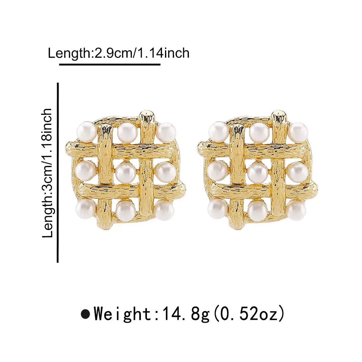 Pearl Grid Square Stud Earrings - Trendsi - Flyclothing LLC
