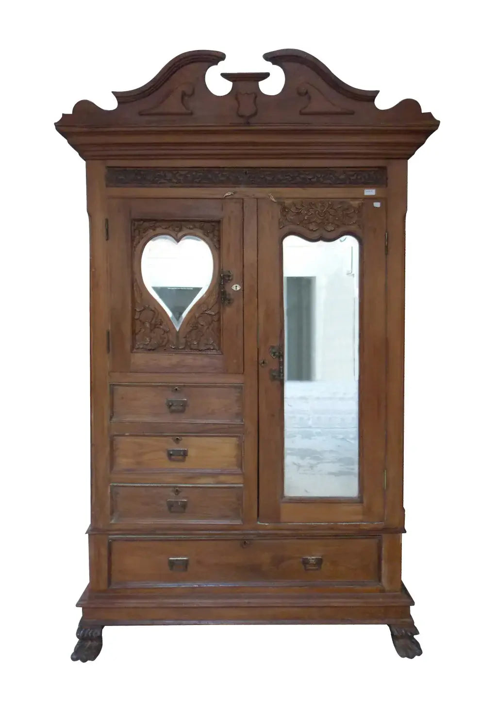 53" Brown Reclaimed Wood Carved Scrollwork Accent Cabinet With Two Doors And Four Drawers - Homeroots - Flyclothing LLC