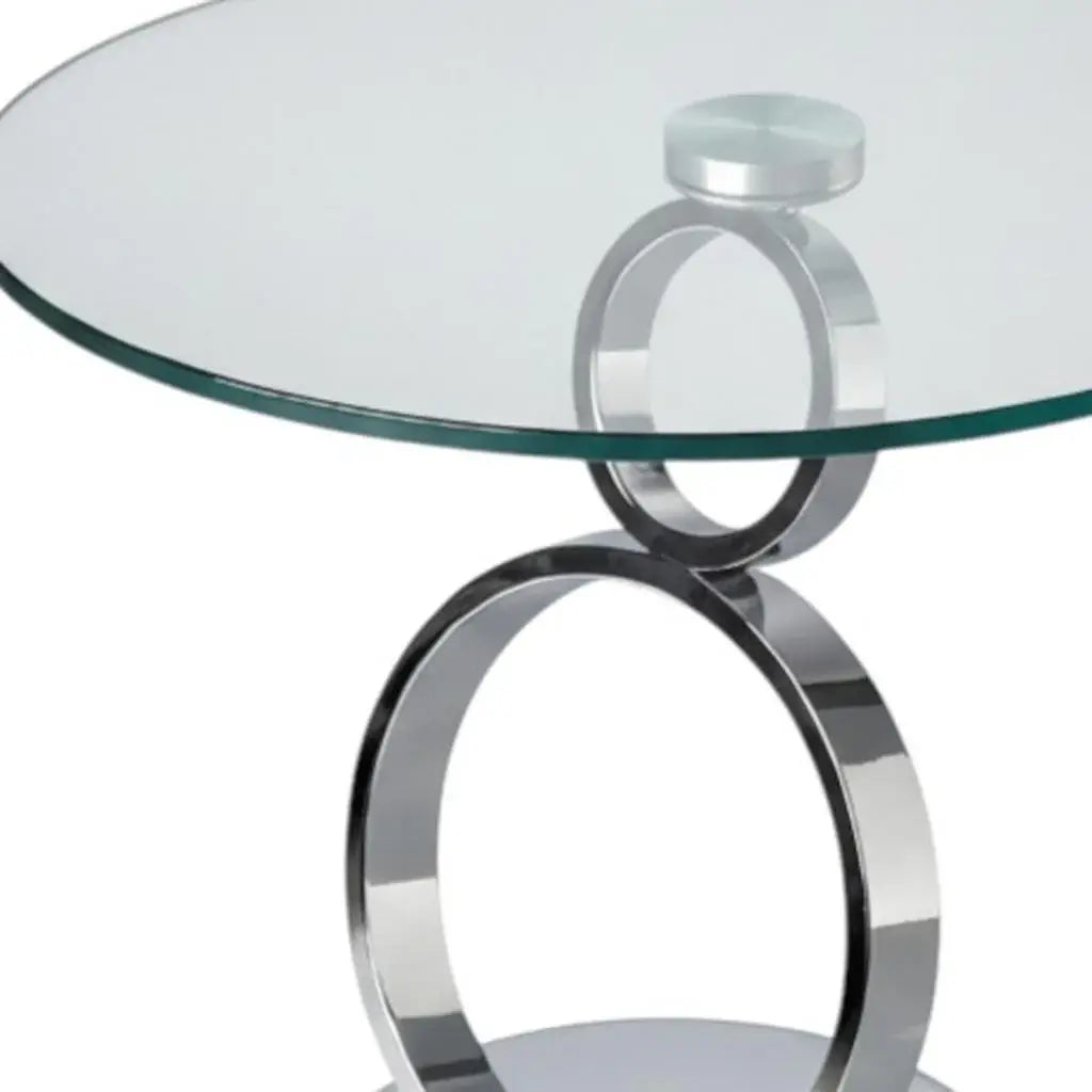 21" Clear and Silver Glass and Metal Round Pedestal End Table - Homeroots - Flyclothing LLC