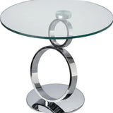 21" Clear and Silver Glass and Metal Round Pedestal End Table - Homeroots - Flyclothing LLC