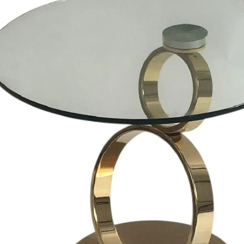 21" Clear and Gold Glass and Metal Round Pedestal End Table - Homeroots - Flyclothing LLC