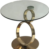 21" Clear and Gold Glass and Metal Round Pedestal End Table - Homeroots - Flyclothing LLC