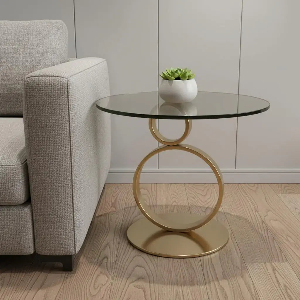 21" Clear and Gold Glass and Metal Round Pedestal End Table - Homeroots - Flyclothing LLC