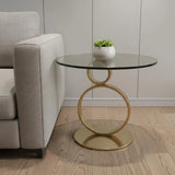 21" Clear and Gold Glass and Metal Round Pedestal End Table - Homeroots - Flyclothing LLC