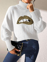 Lip Turtleneck Long Sleeve Sweater - Trendsi - Flyclothing LLC