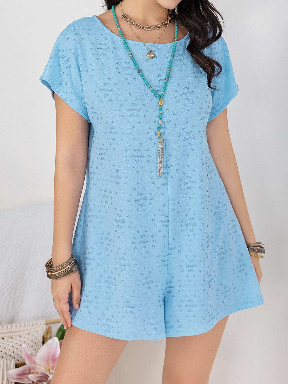 Round Neck Short Sleeve Romper - Trendsi - Flyclothing LLC