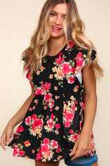 Haptics Floral Ruffle Short Sleeve Babydoll Top - Trendsi