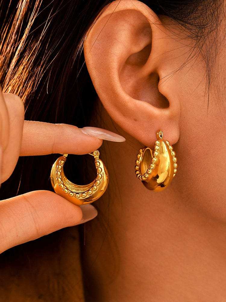 18K Gold-Plated Stainless Steel Huggie Earrings - Trendsi - Flyclothing LLC
