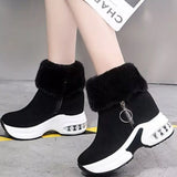 Fuzzy Side Zipper Platform Ankle Boots - Trendsi - Flyclothing LLC
