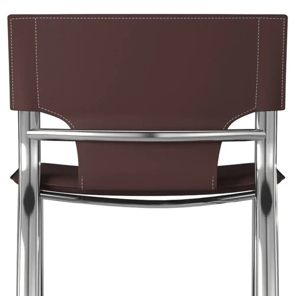 Set of Two 25" Brown and Silver Faux Leather and Metal Low Back Counter Height Bar Chairs - Homeroots - Flyclothing LLC